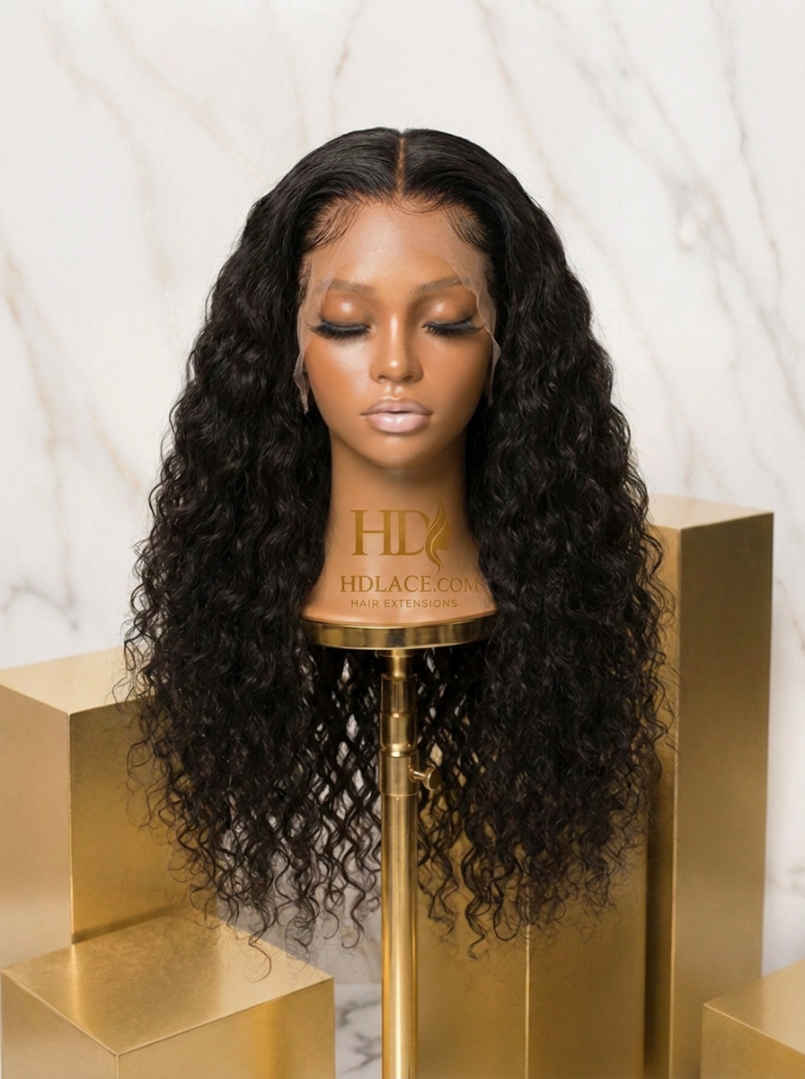 HDLace.com HD Full Lace Water Wave Wig — glossy wet-look ripples in 100% human hair on undetectable HD lace