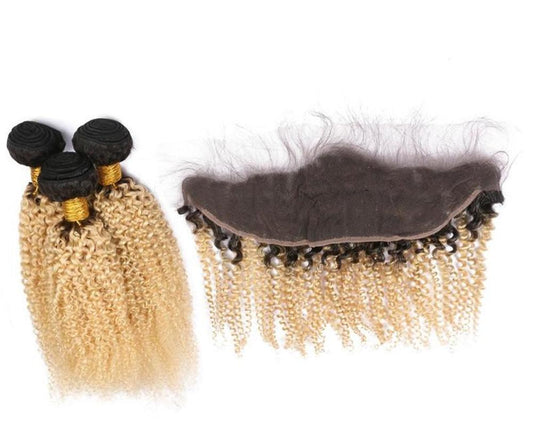 4 Malaysian Curly Blonde #T1B/613 Bundles with 13x4 Lace Frontal - HDLace.com