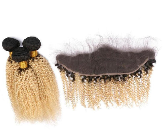 3 Malaysian Curly Blonde #T1B/613 Bundles with 13x4 Lace Frontal - HDLace.com